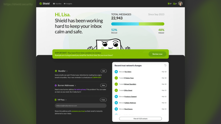 Shield Email Security Home Page UI by Mailprotector